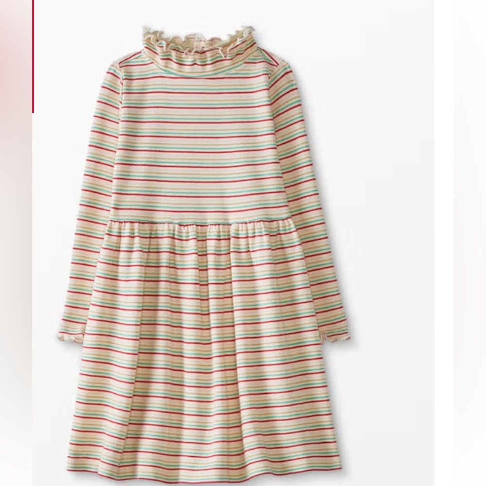 Hanna Andersson LS striped Lurex ribbed mock turtleneck dress EUC girls …